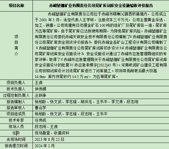 赤峰堃堋礦業(yè)有限責(zé)任公司尾礦庫閉庫安全設(shè)施驗(yàn)收評價(jià)報(bào)告